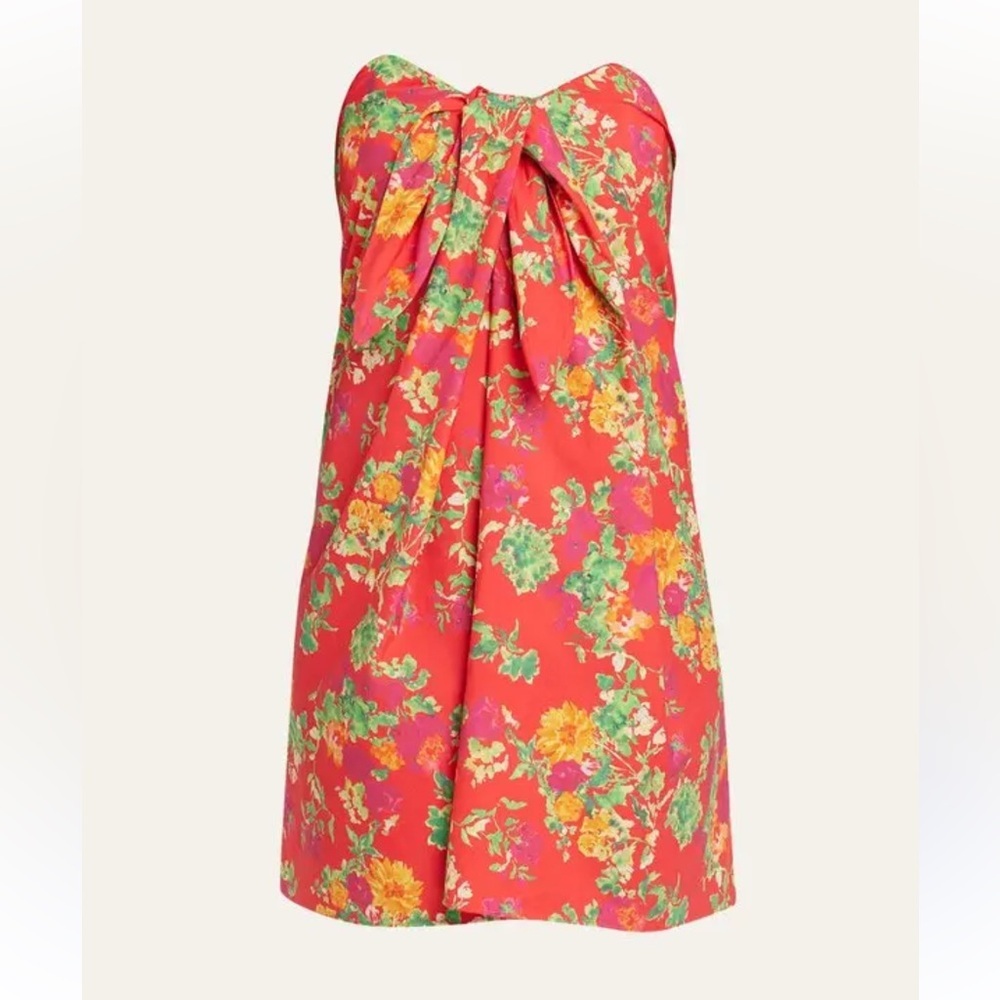 Caroline Constas Kaia Strapless Bustier Mini Dress Red Radiant Floral